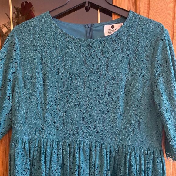 Dainty Jewells Graceful in Lace Jade Modest Dark Green Lace Fit and Flare Dress - Picture 9 of 13